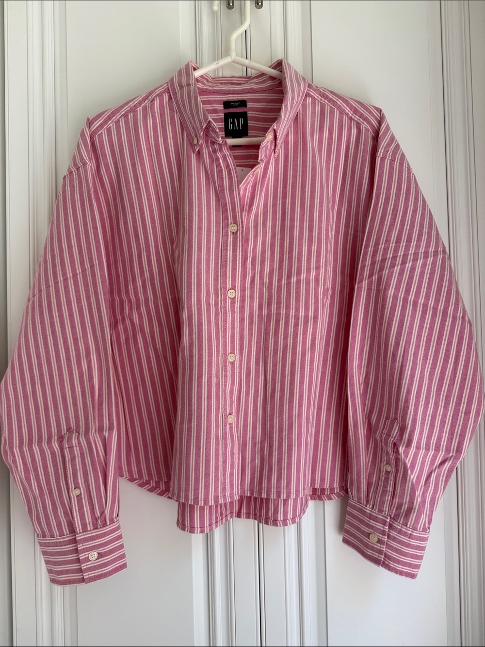 GAP Pink and White Striped Button-Down Shirt